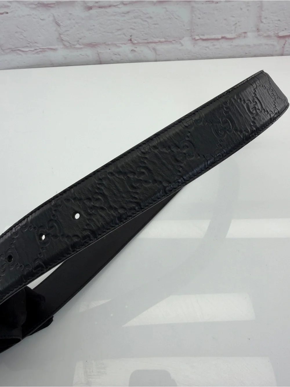Authentic Gucci Guccissima Black Mens Leather Belt Gg Interlocking 90/36 411924